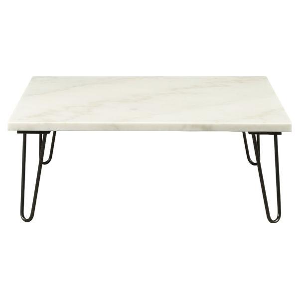 Telestis Coffee Table with White Marble Top and Black Finish Metal Legs 