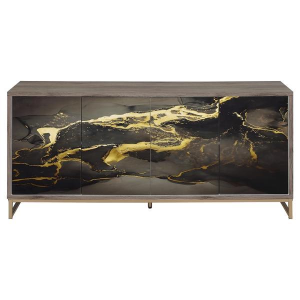 Payo Console Cabinet - Black Marble Print Oak and Champagne Finish 