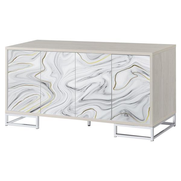 Panos Console Cabinet - White Marble Print and Chrome Finish 