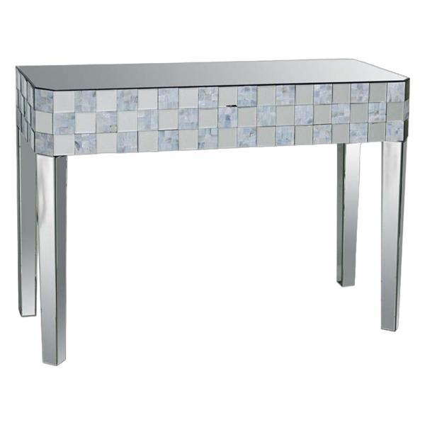 Nasa Console Table with Mirrored Finish and Checkered Pattern - Tapered Leg 
