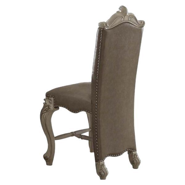 Versailles Counter Height Chair  - Synthetic Leather - Bone White Finish Legs - Set of 2 
