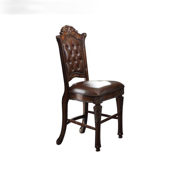 Vendome Counter Height Chair with Synthetic Leather and Cherry Finish Frame - Set of 2 