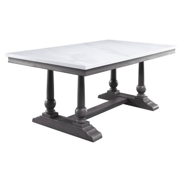 Yabeina Dining Table with Marble Top and Gray Oak Finish 