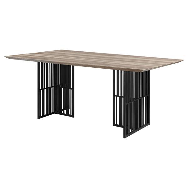 Zudora Dining Table with Slatted Metal Base - Antique Oak Top and Black Finish Base 