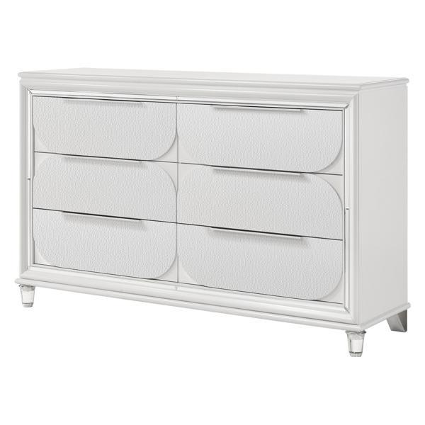 Tarian Dresser with 6 Deep Storage Drawers - Pearl White Finish Legs 