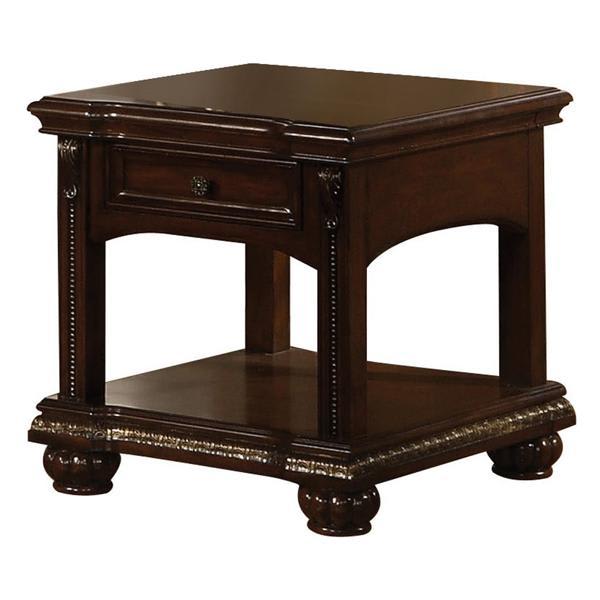 Anondale End Table with Storage Drawers - Cherry Finish Frame - Brown 