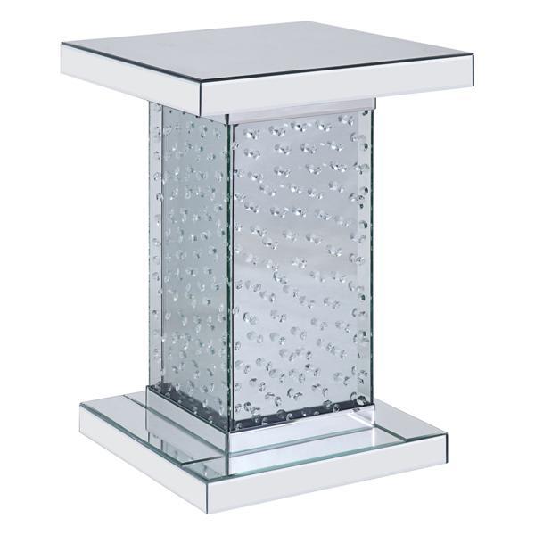 Nysa End Table with Mirrored Top and Faux Crystals Inlay - Mirrored Pedestal Base 