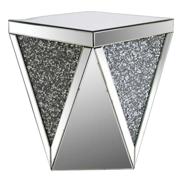 Noralie - Modern Glam End Table - Mirrored Finish with Faux Diamonds 