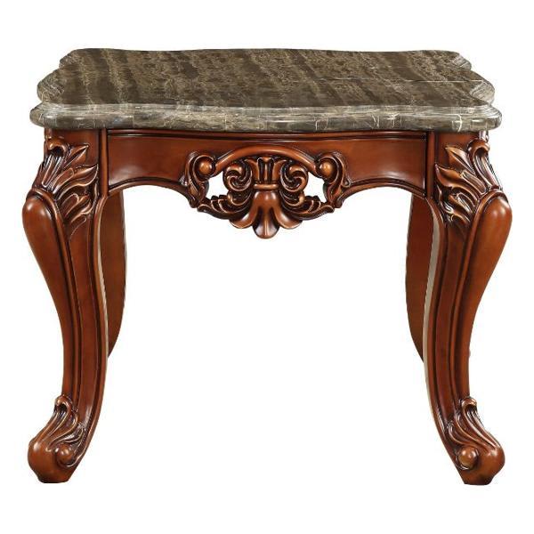 Eustoma End Table with Marble Top and Walnut Finish Legs 