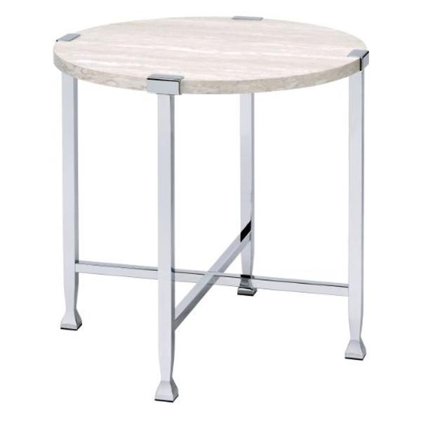 Brecon End Table - White Oak and Chrome Finish 