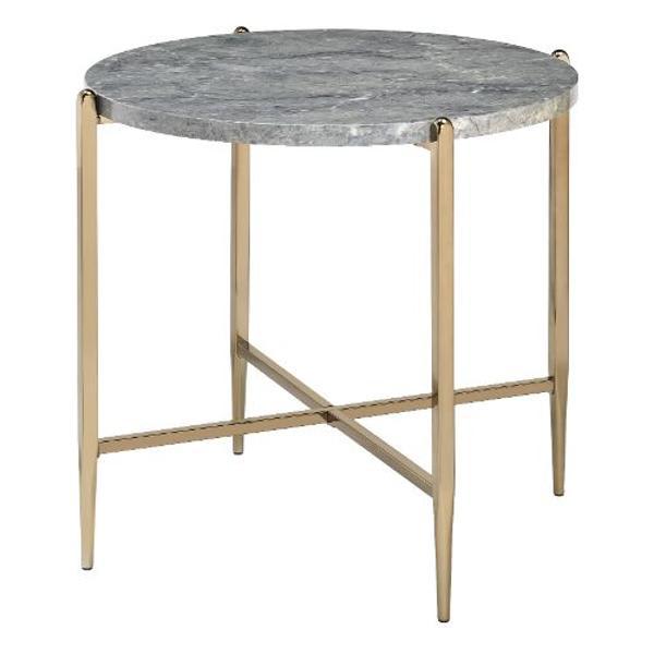 Tainte End Table with Faux Marble Top and Champagne Finish Metal Frame 