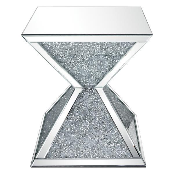 Noralie End Table with Mirrored Top and Faux Diamonds Inlay - Mirrored Base 