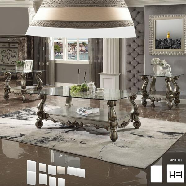 Versailles End Table with Clear Glass Top and Antique Platinum Finish Legs 