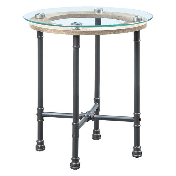 Brantley End Table with Clear Glass Top and Sandy Gray Finish Frame 