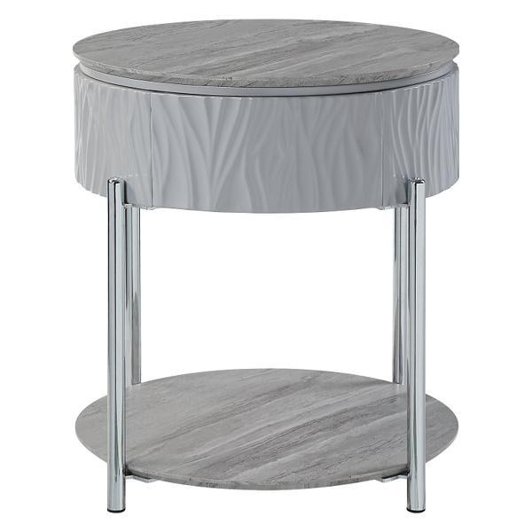 Yukino End Table with Storage - Gray High Gloss and Chrome Finish Legs 