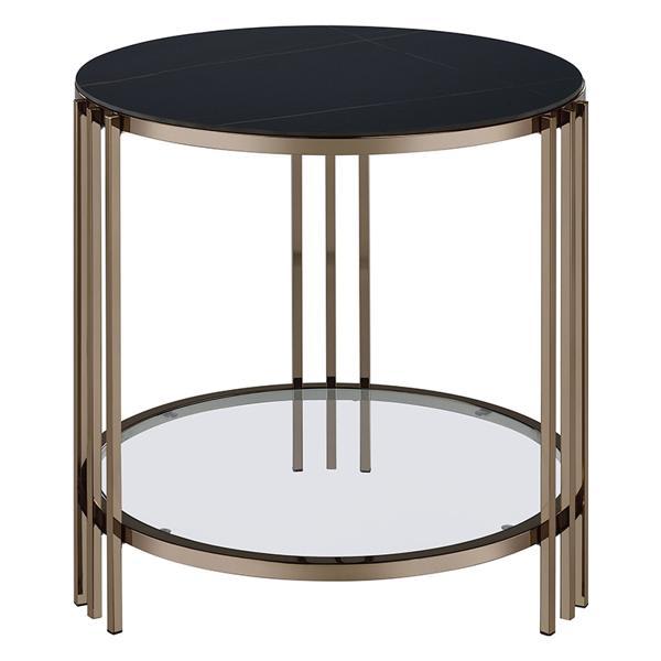 Abisha End Table with Sintered Stone Top and Champagne Finish Frame 
