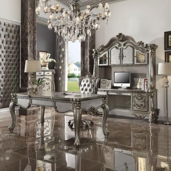 Versailles Executive Office Chair - Silver Synthetic Leather - Antique Platinum Finish 