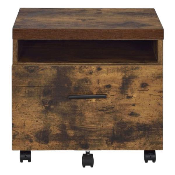Bob File Cabinet with Wooden Top - Weathered Oak and Metal Leg - Black Finish 