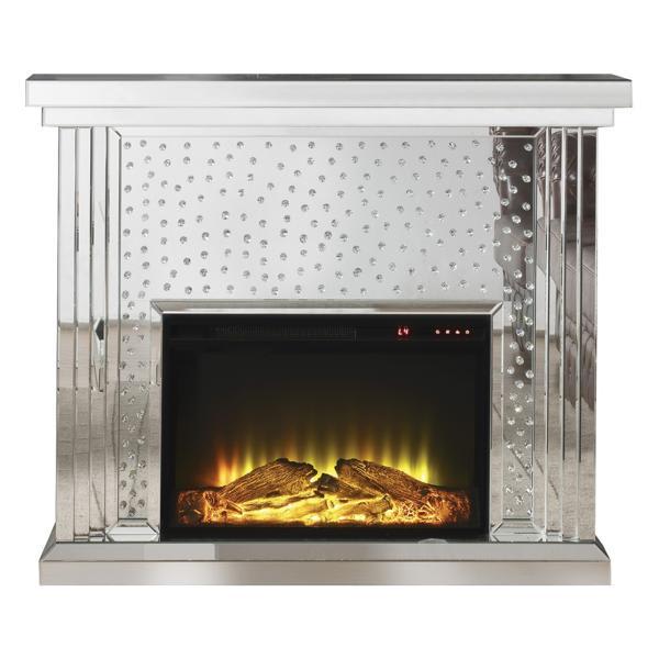 Nysa - Mirrored and Faux Crystals Fireplace - Distressed Finish 