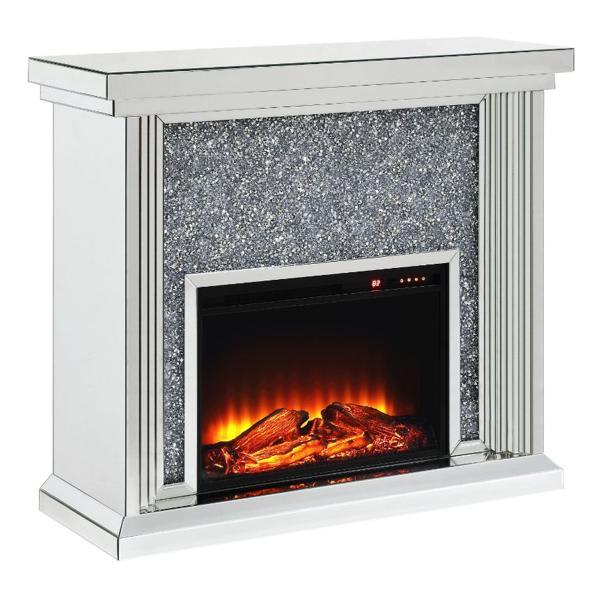 Noralie - Mirrored and Faux Diamonds Fireplace with Geometric Design 