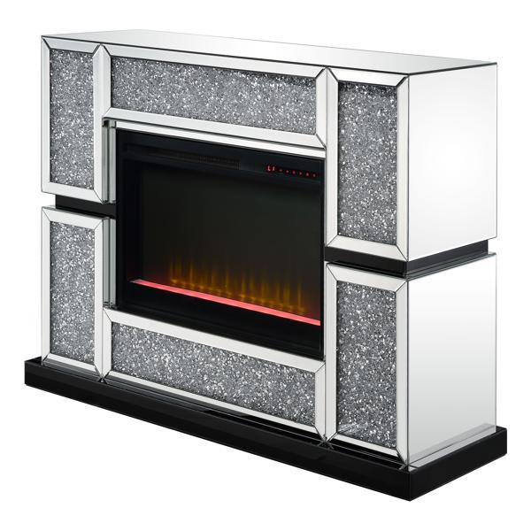 Noralie - Mirrored and Faux Diamonds Fireplace with Beveled Glass 