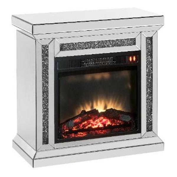 Noralie - Mirrored and Faux Diamonds Fireplace with Contemporary Design 