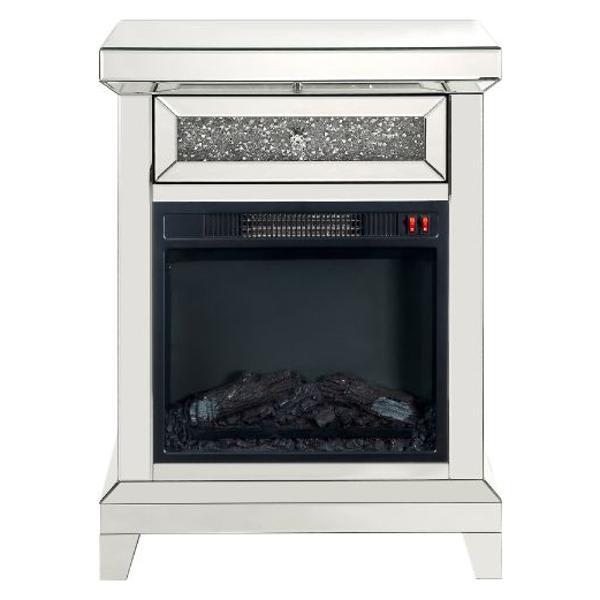 Noralie - Mirrored and Faux Diamonds Fireplace with Storage Drawer 