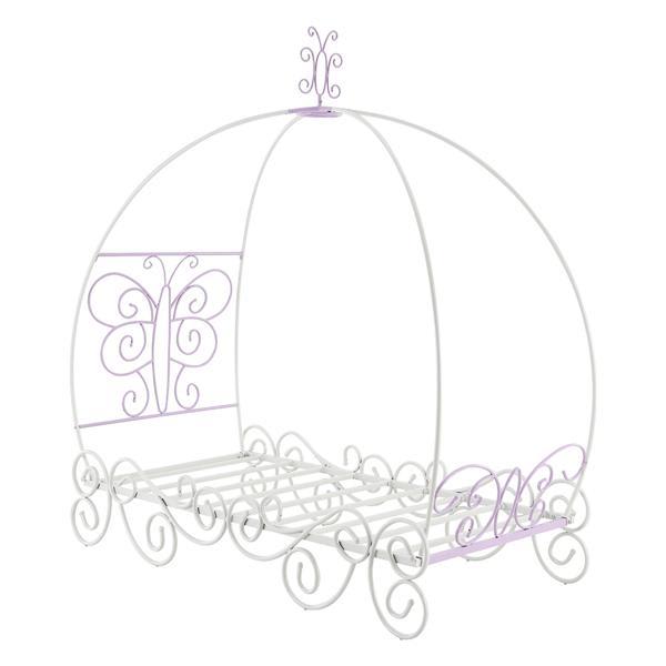 Priya II Full Bed with Canopy - White and Light Synthetic Leather Rple Finish 