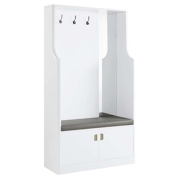 Buck II Hall Tree with 3 Hooks - White High Gloss Finish 