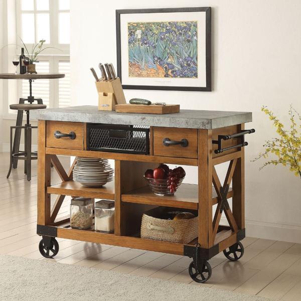 Kailey Kitchen Cart with 3 Drawers - Antique Oak Finish 
