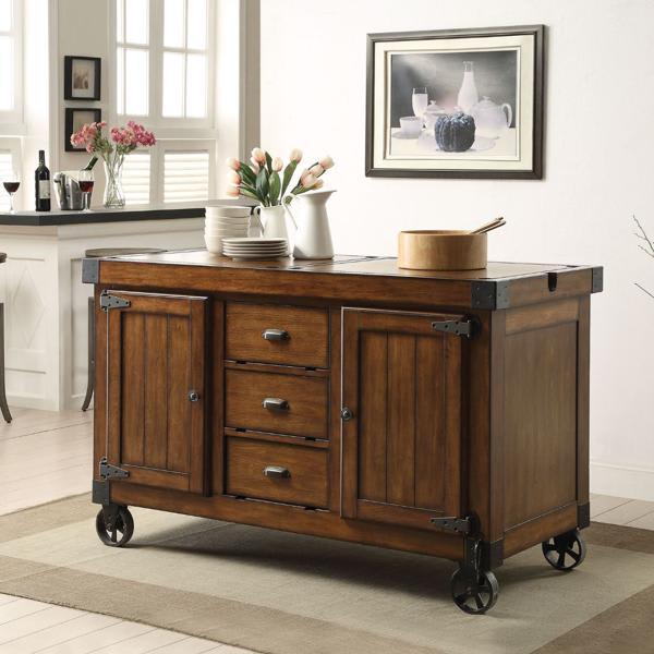 Kabili Kitchen Cart with 4 Wooden Doors - Antique Tobacco Finish 