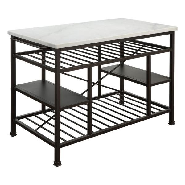Lanzo Kitchen Island with Marble Top and Gunmetal Finish Frame 