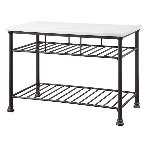 Freyja Kitchen Island with White Cultured Marble Top and Gray Finish Frame 