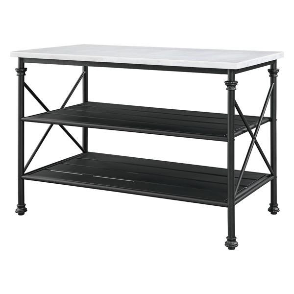Brahm Kitchen Island with White Marble Top and Gray Finish Frame 
