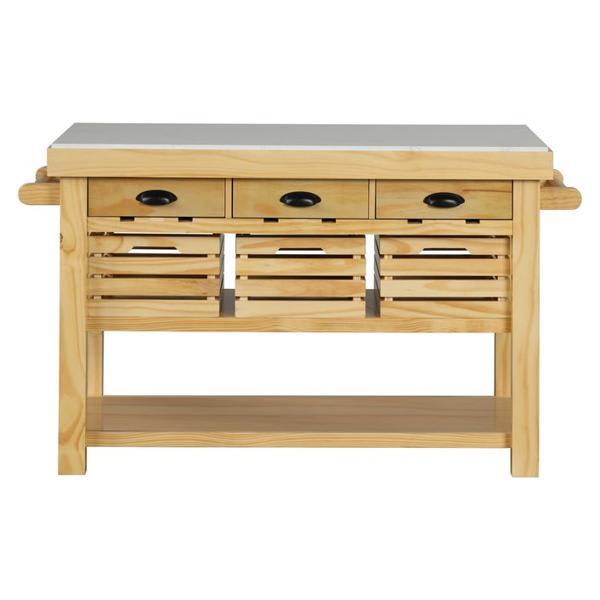Grovaam Kitchen Island with Marble Top and Natural Finish Frame 