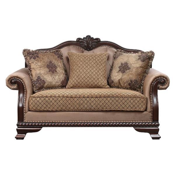 Chateau De Ville - Loveseat with 3 Pillows - Fabric - Espresso Finish 