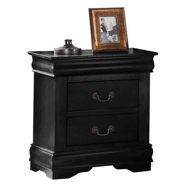 Louis Philippe Nightstand with 2 Drawers - Black Finish 