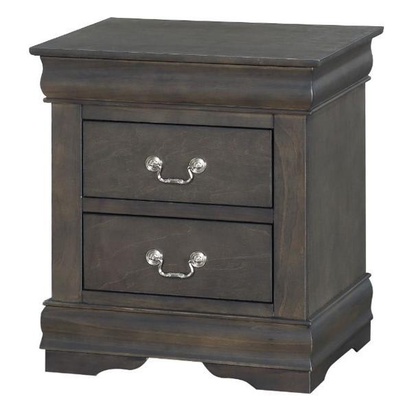 Louis Philippe Nightstand with 2 Drawers - Dark Gray Finish 