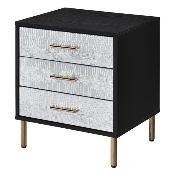 Myles Nightstand with 3 Drawers - Black - Silver and Gold Finish Legs 