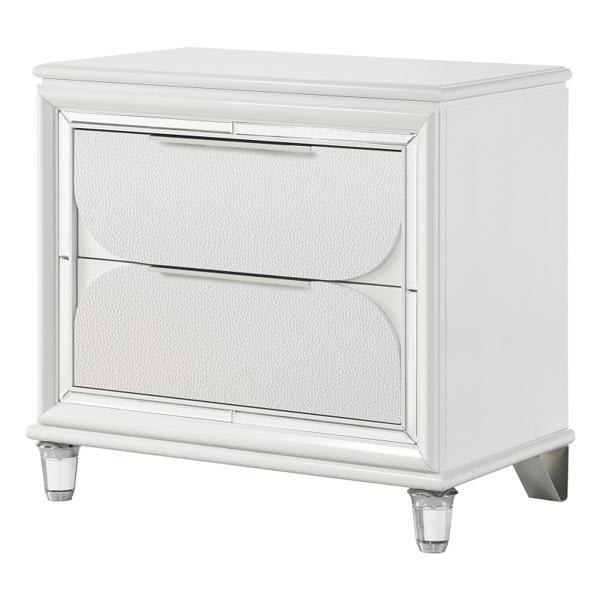 Tarian Nightstand with 2 Deep Storage Drawers - Pearl White Finish Top and Clear Acrylic Legs 