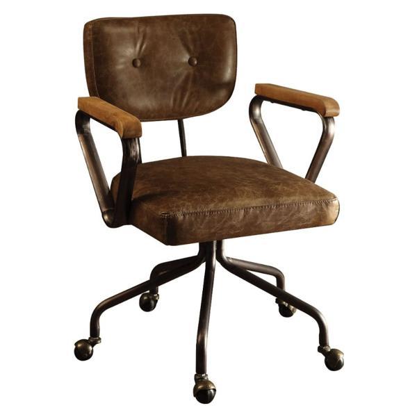 Hallie Office Chair - Vintage Whiskey Top Grain Leather - 5 - Star Base with Casters 