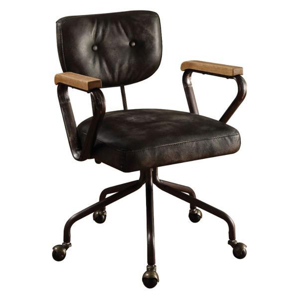 Hallie Office Chair - Vintage Black Top Grain Leather - 5 - Star Base with Casters 