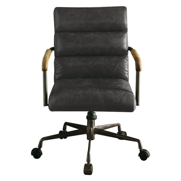 Harith Office Chair - Antique Slate Top Grain Leather - Metal Base 