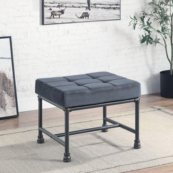 Brantley Ottoman - Gray Velvet and Sandy Gray Finish 