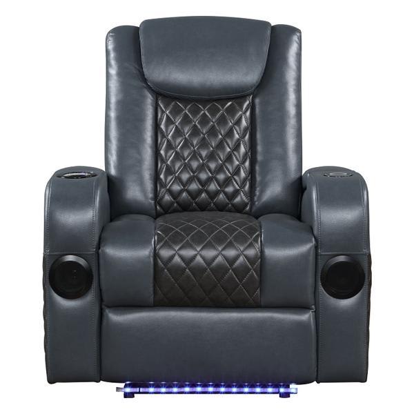 Alair Power Motion Recliner with Bluetooth - Wireless Charger - Cupholder - Blue and Black Leather Aire 