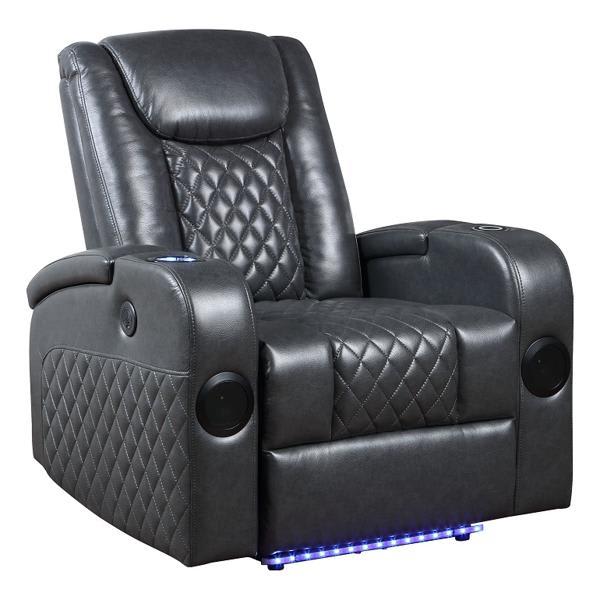 Alair Power Motion Recliner with Bluetooth - Wireless Charger and Cupholder - Dark Gray Leather Aire 