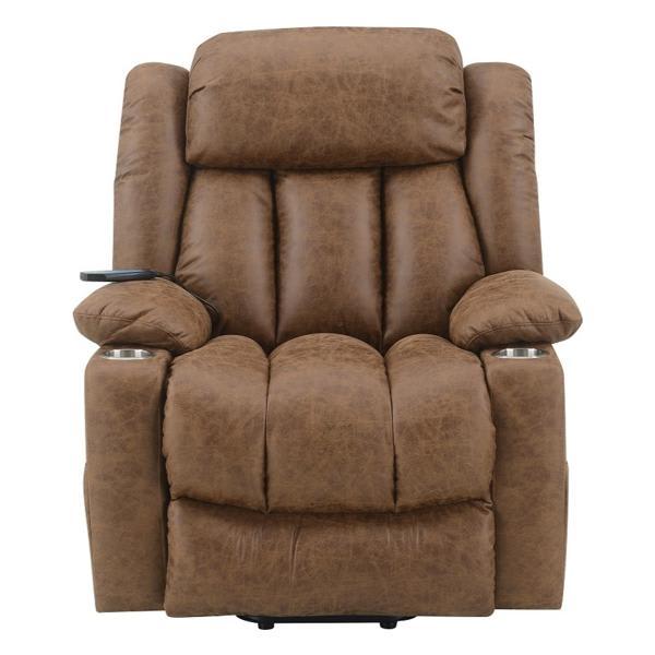 Omarion Power Recliner with Lift - Heating - Massage - Brown Leather Aire 
