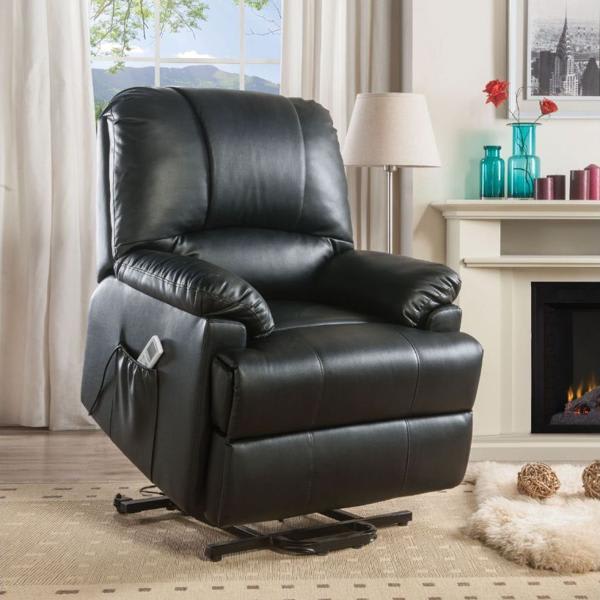 Ixora Recliner with Power Lift and Massage - Black Synthetic Leather 