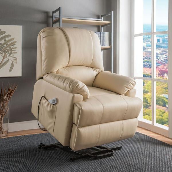 Ixora Recliner with Power Lift and Massage - Beige Synthetic Leather 