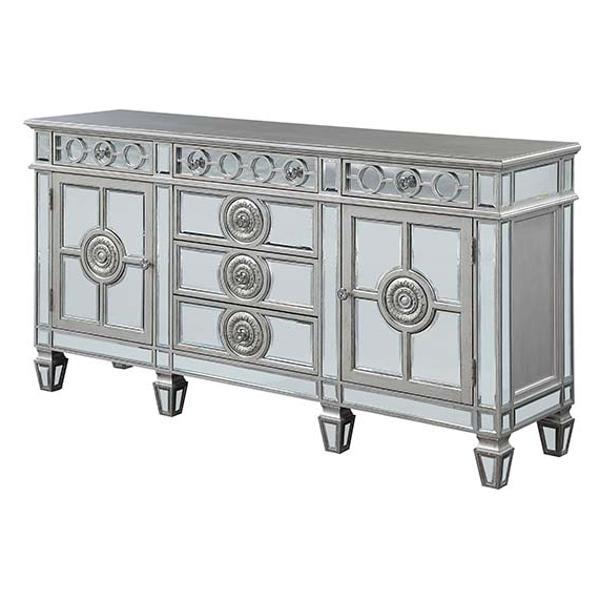 Varian Server with 6 Drawers and 2 Doors - Mirrored and Antique Platinum Finish Frame 